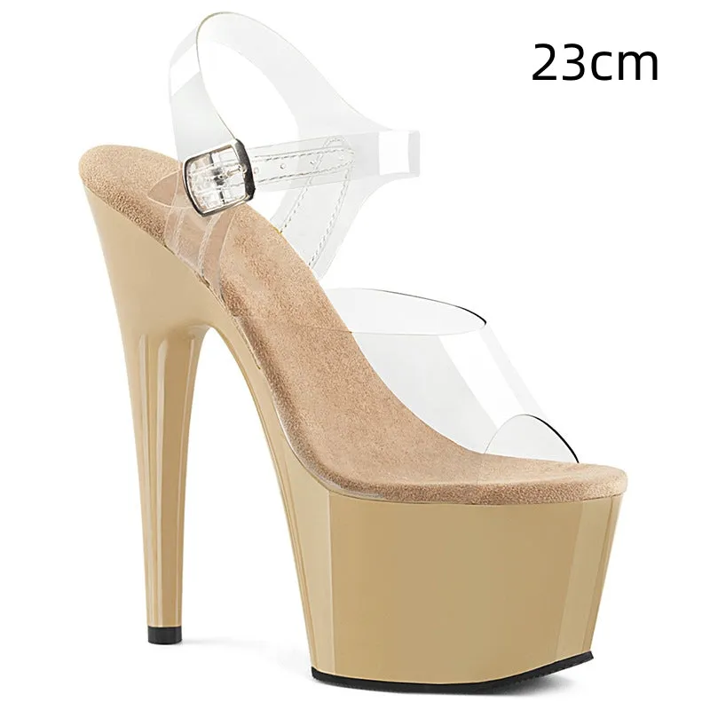17cm Stiletto Heel Pole Dance Shoes Buckle Peep Toe Sandals Waterproof Platform Night Show Catwalk Show High Heels