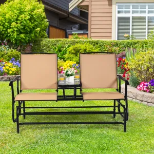 2 Seater Garden Rocking Lounge with Centre Table-Beige