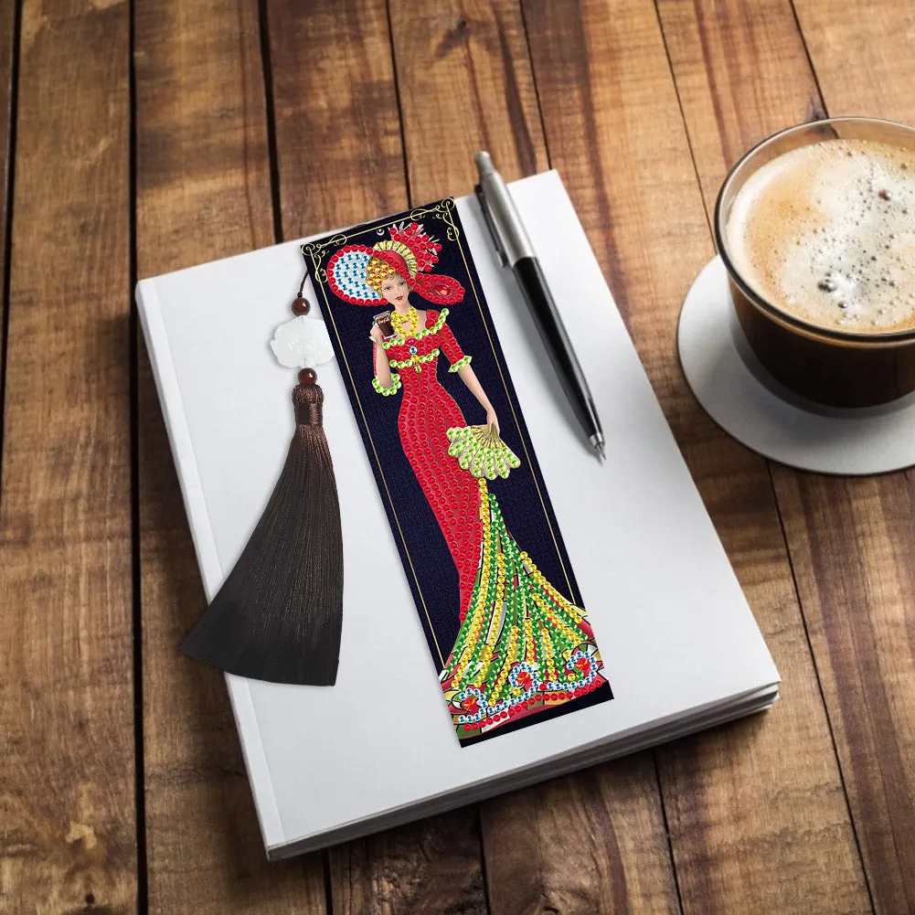 2pcs DIY Diamond Painting Leather Bookmark Lady Mosaic Craft Handmade Art