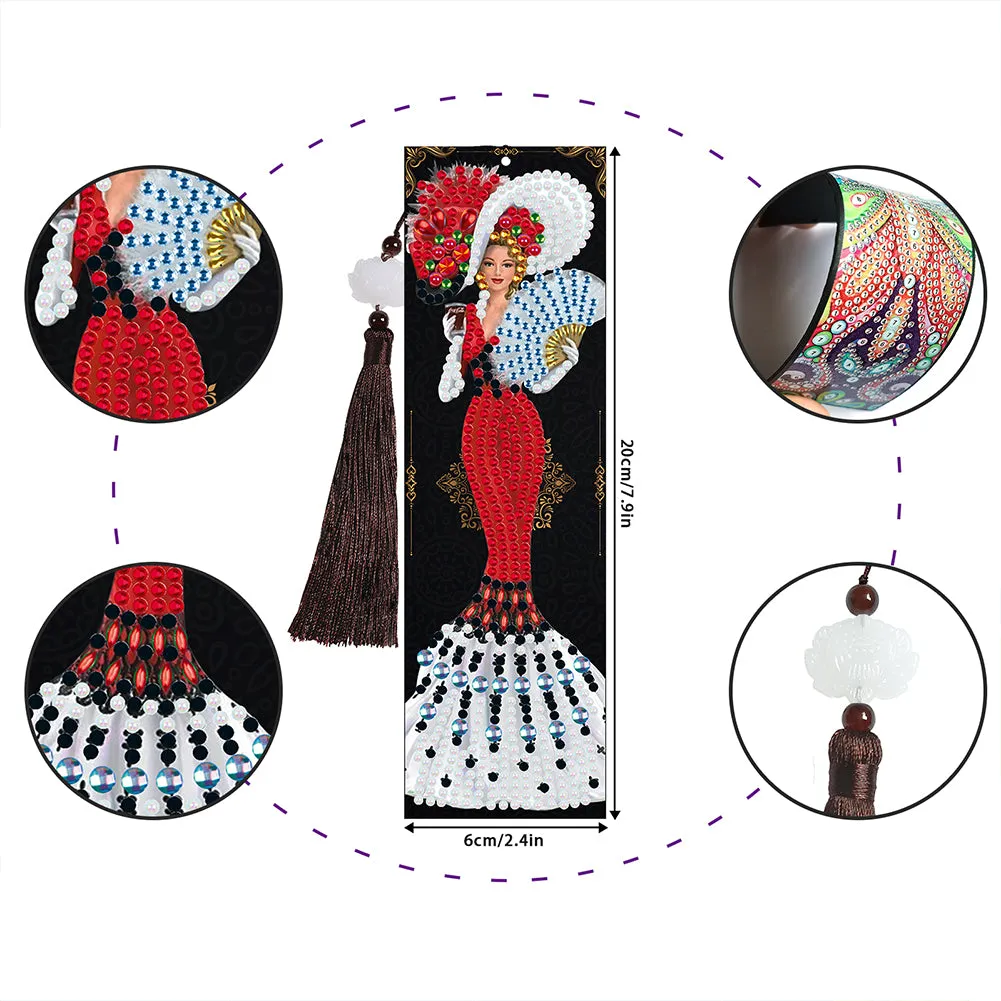 2pcs DIY Diamond Painting Leather Bookmark Lady Mosaic Craft Handmade Art
