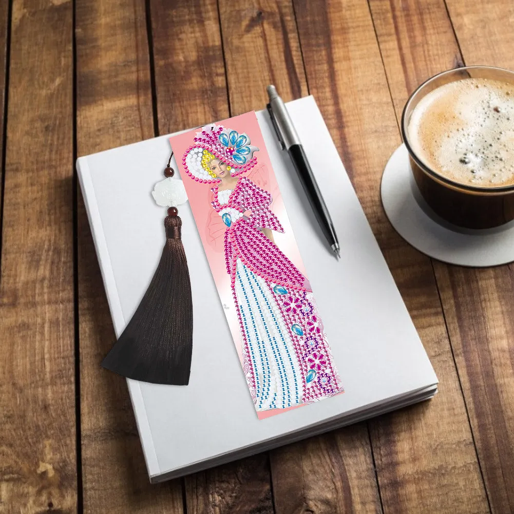 2pcs DIY Diamond Painting Leather Bookmark Lady Mosaic Craft Handmade Art