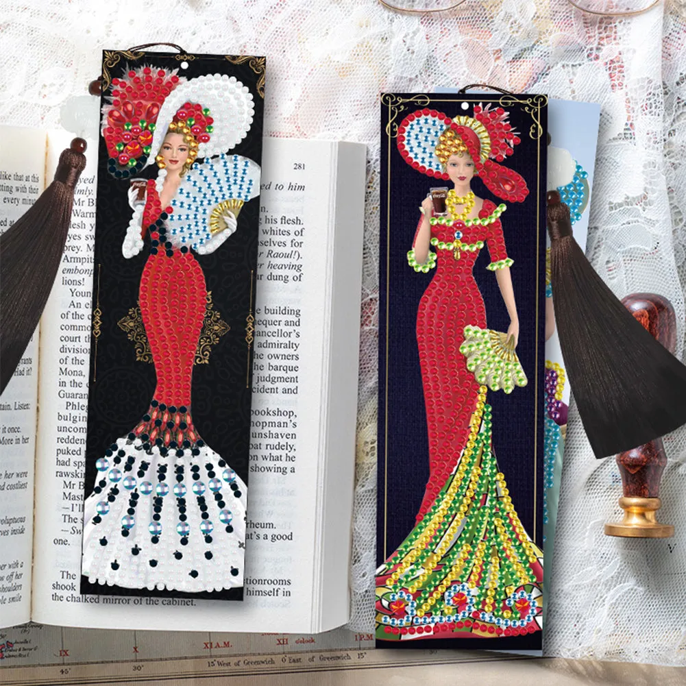 2pcs DIY Diamond Painting Leather Bookmark Lady Mosaic Craft Handmade Art