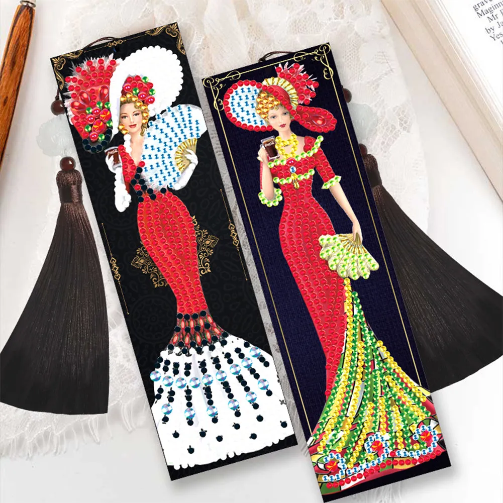 2pcs DIY Diamond Painting Leather Bookmark Lady Mosaic Craft Handmade Art