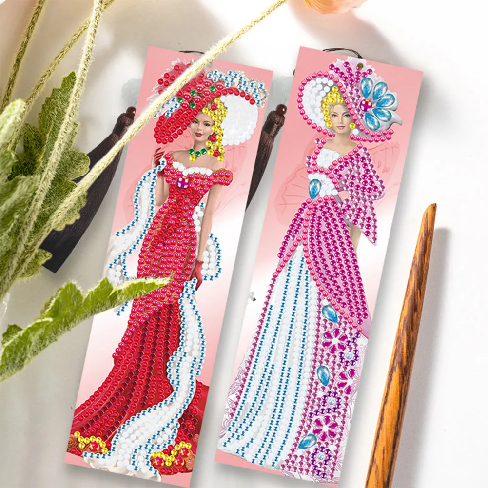 2pcs DIY Diamond Painting Leather Bookmark Lady Mosaic Craft Handmade Art