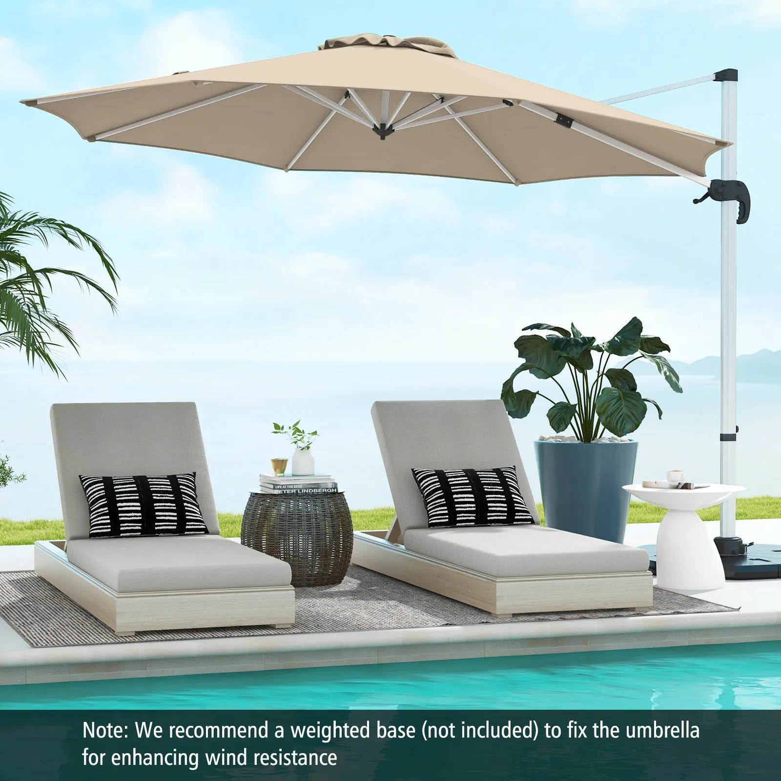 325 cm Outdoor Patio Umbrella with 360° Rotation-Beige