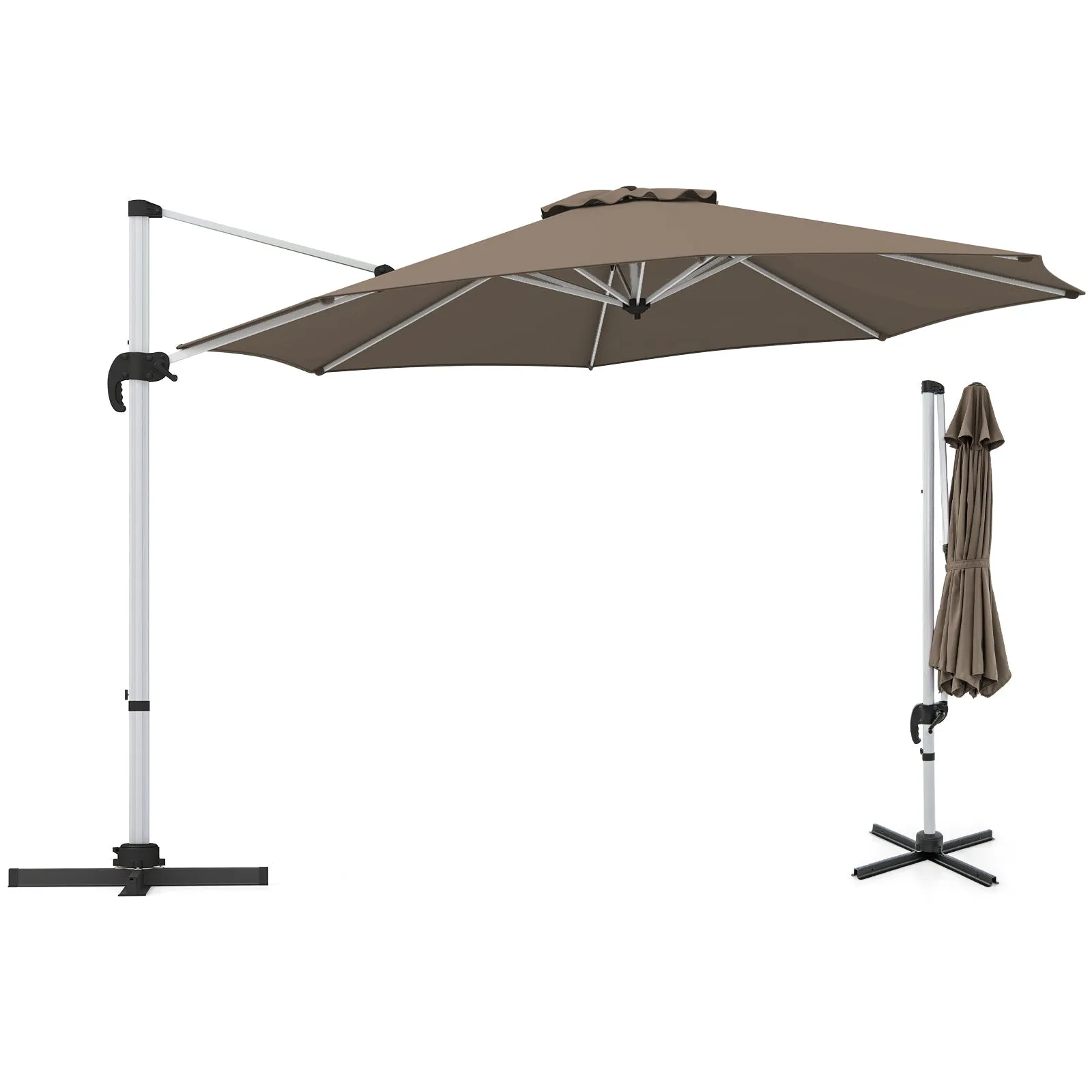 325 cm Outdoor Patio Umbrella with 360° Rotation-Brown