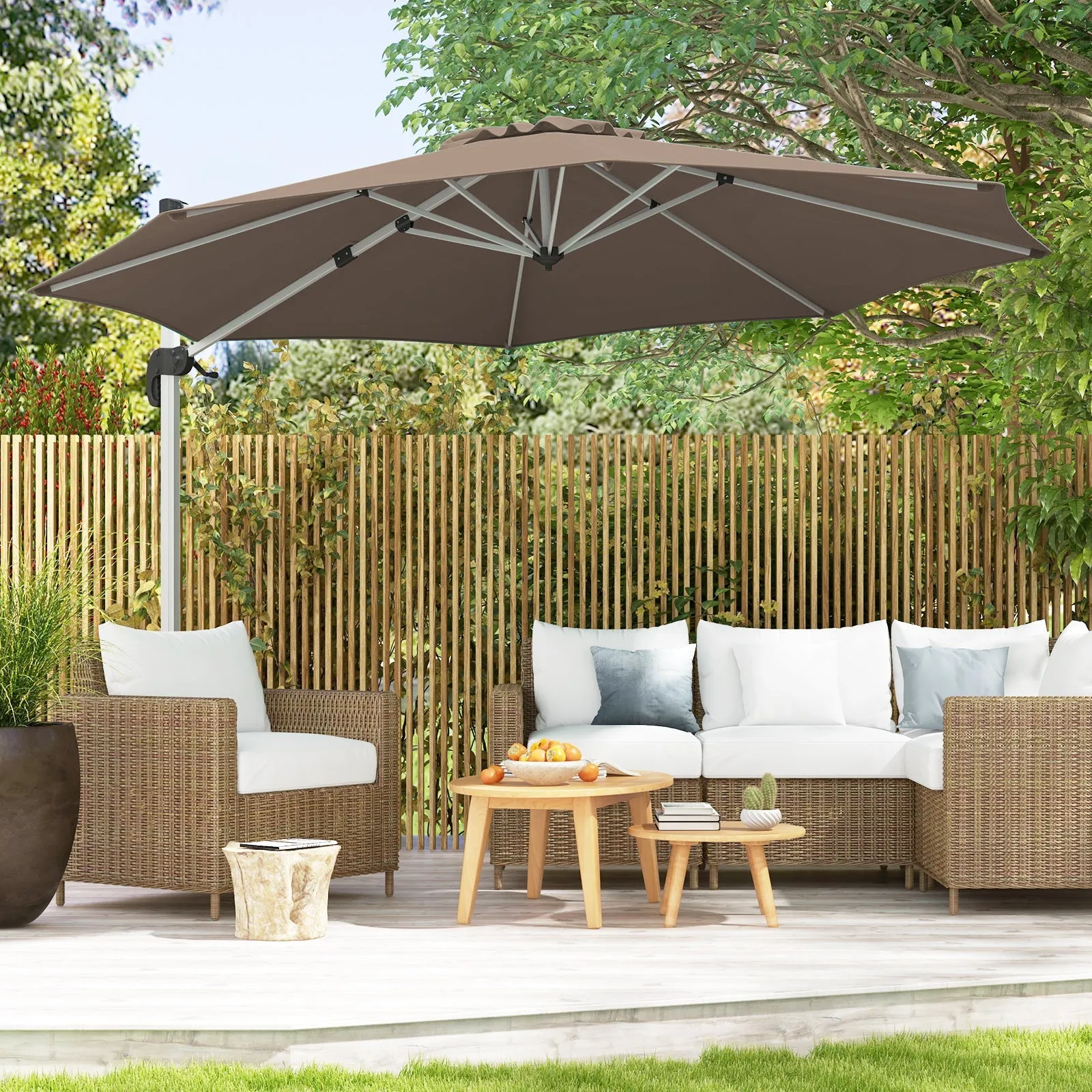 325 cm Outdoor Patio Umbrella with 360° Rotation-Brown