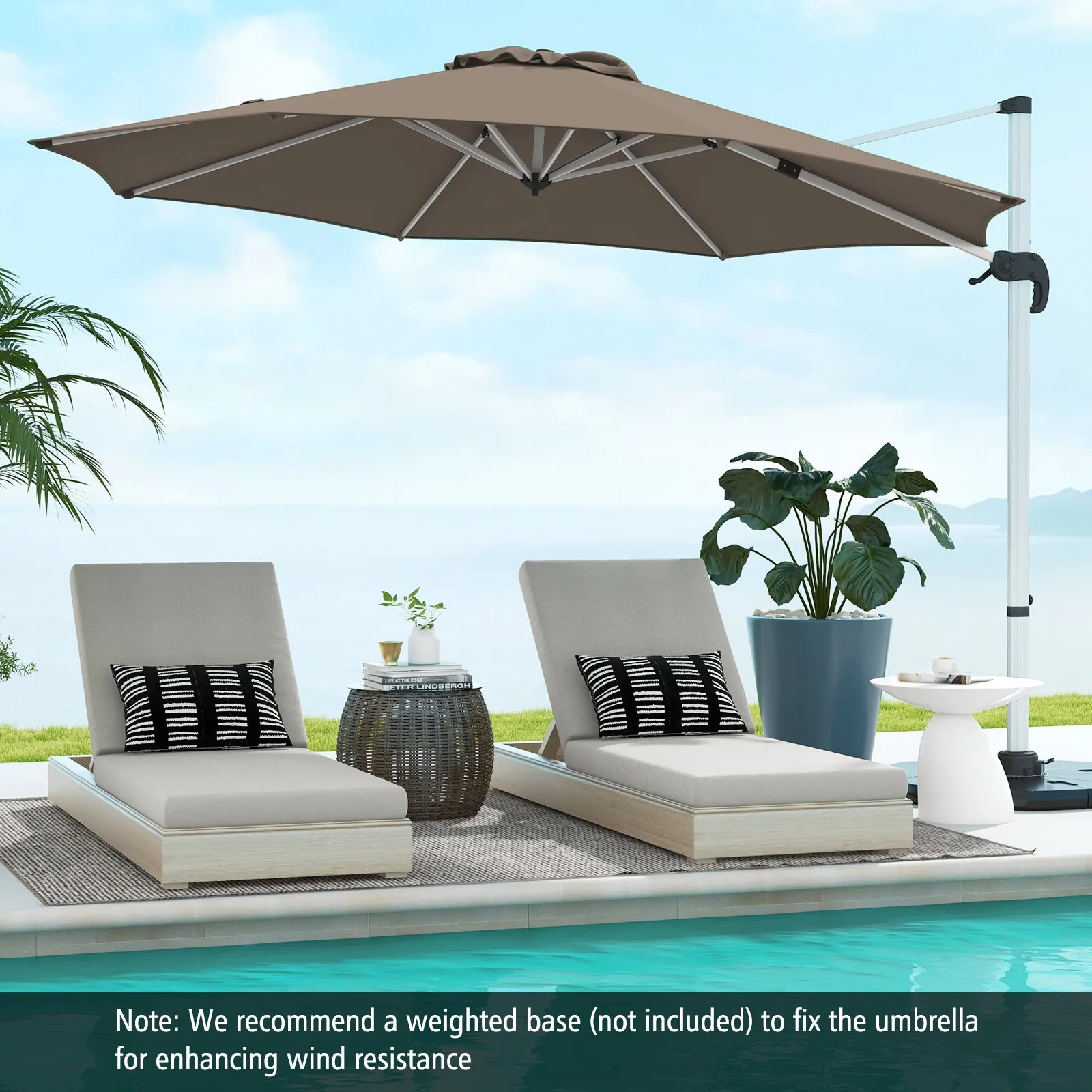 325 cm Outdoor Patio Umbrella with 360° Rotation-Brown