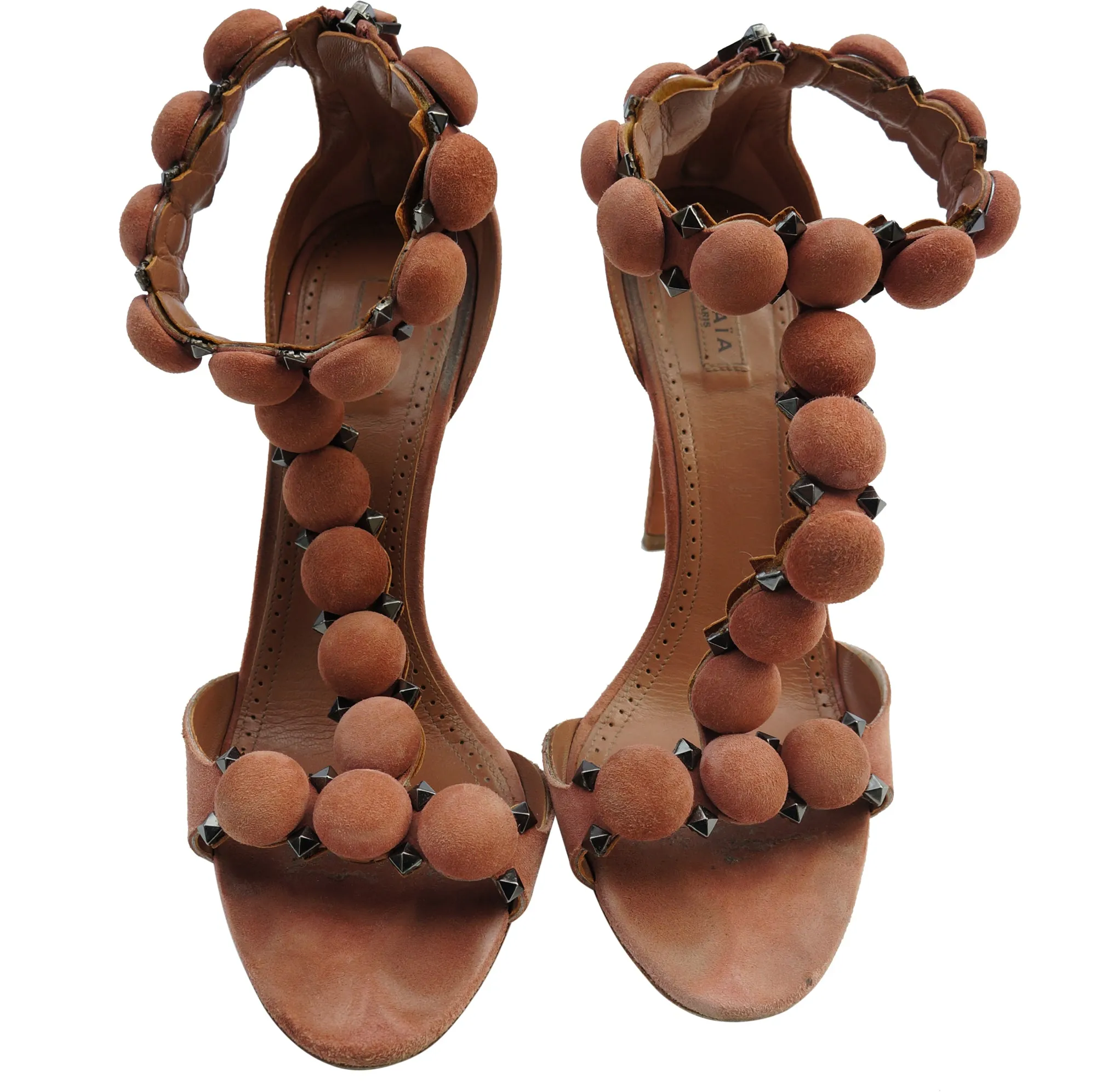 ALAÏA CHAMOIS BOMBE STUDDED SUEDE SANDALS