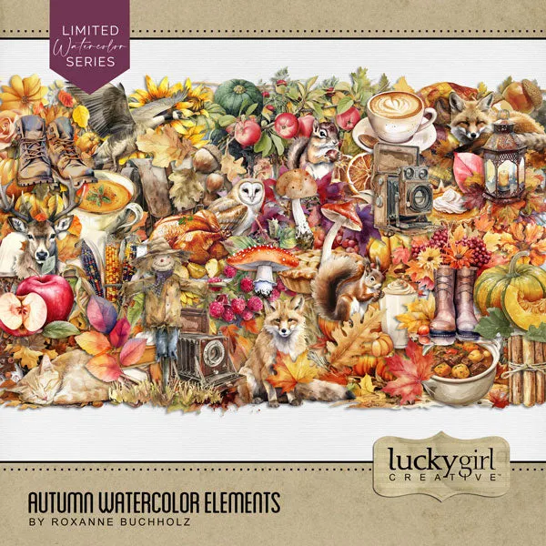 Autumn Watercolor Elements Digital Scrapbook Kit