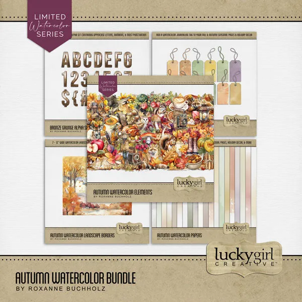 Autumn Watercolor Elements Digital Scrapbook Kit