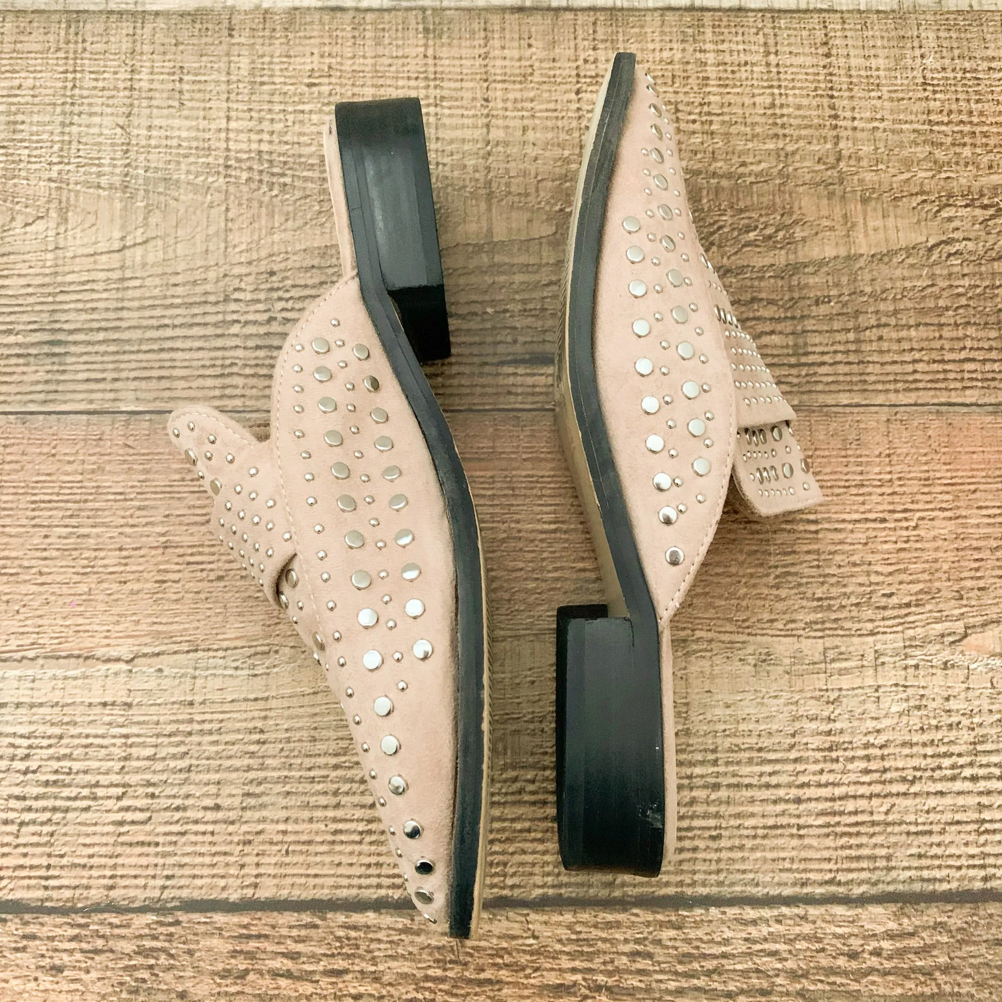 Beast Tan Silver Studded Mules- Size 6.5