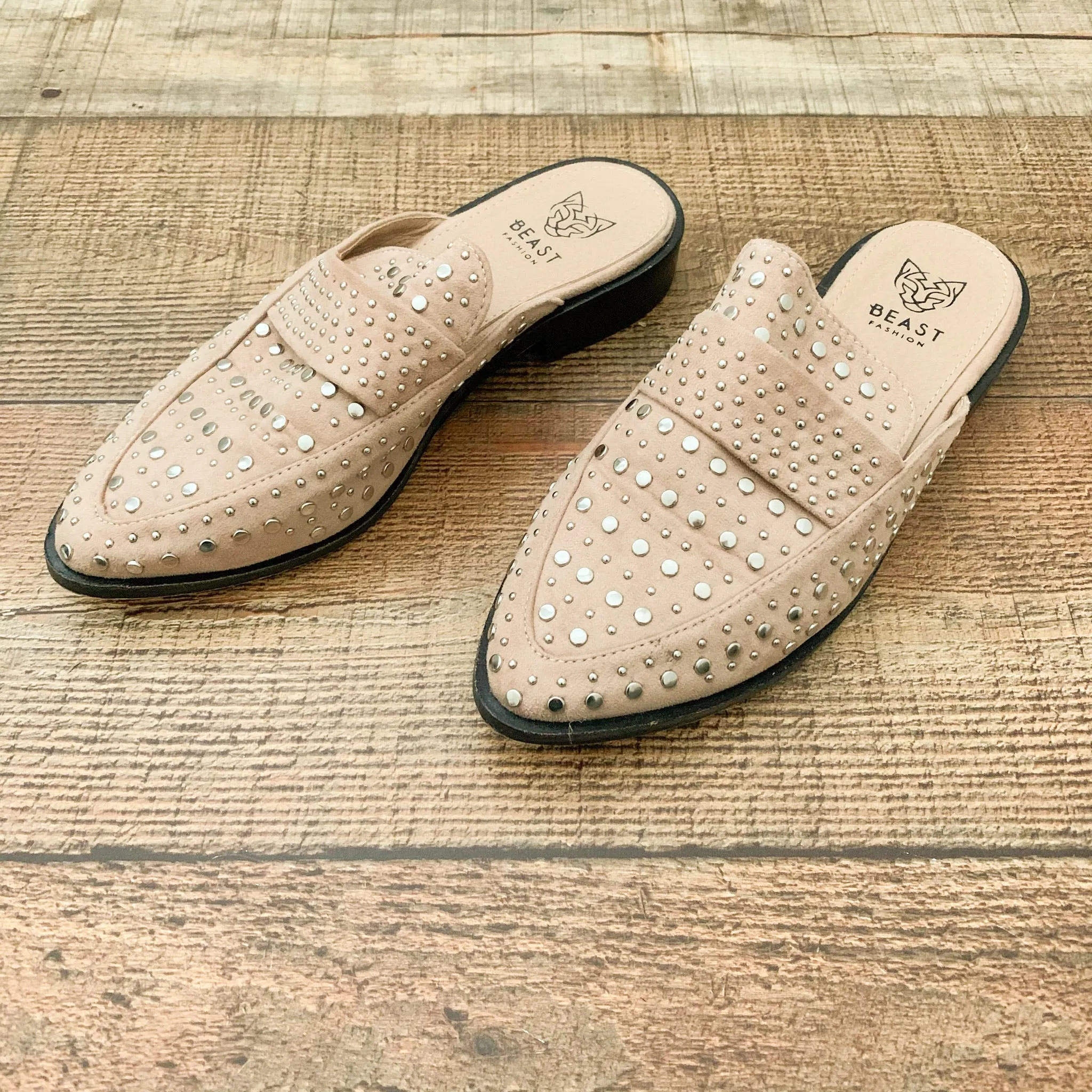 Beast Tan Silver Studded Mules- Size 6.5