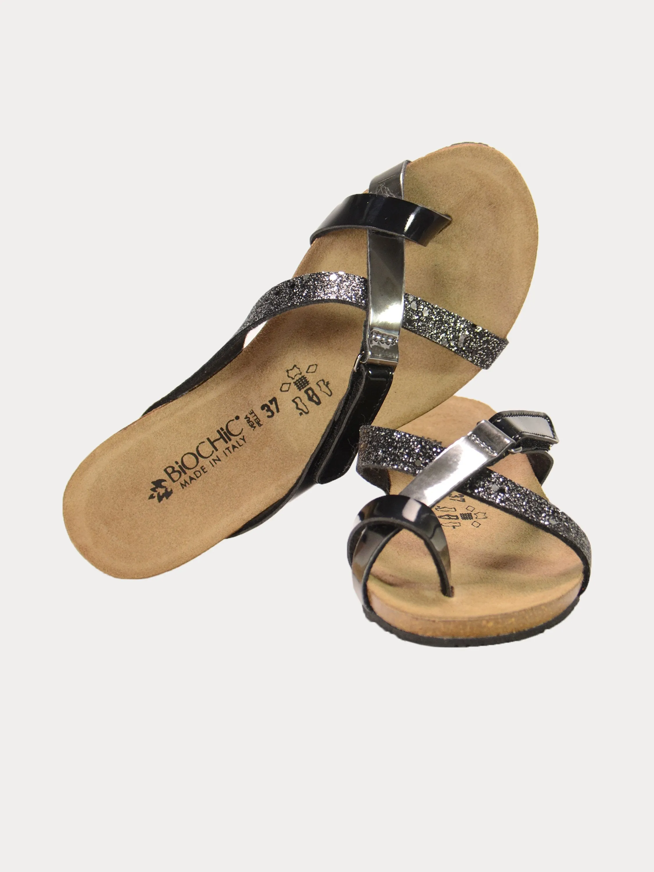 Biochic Women Casual Slip-On Black Flat Sandals