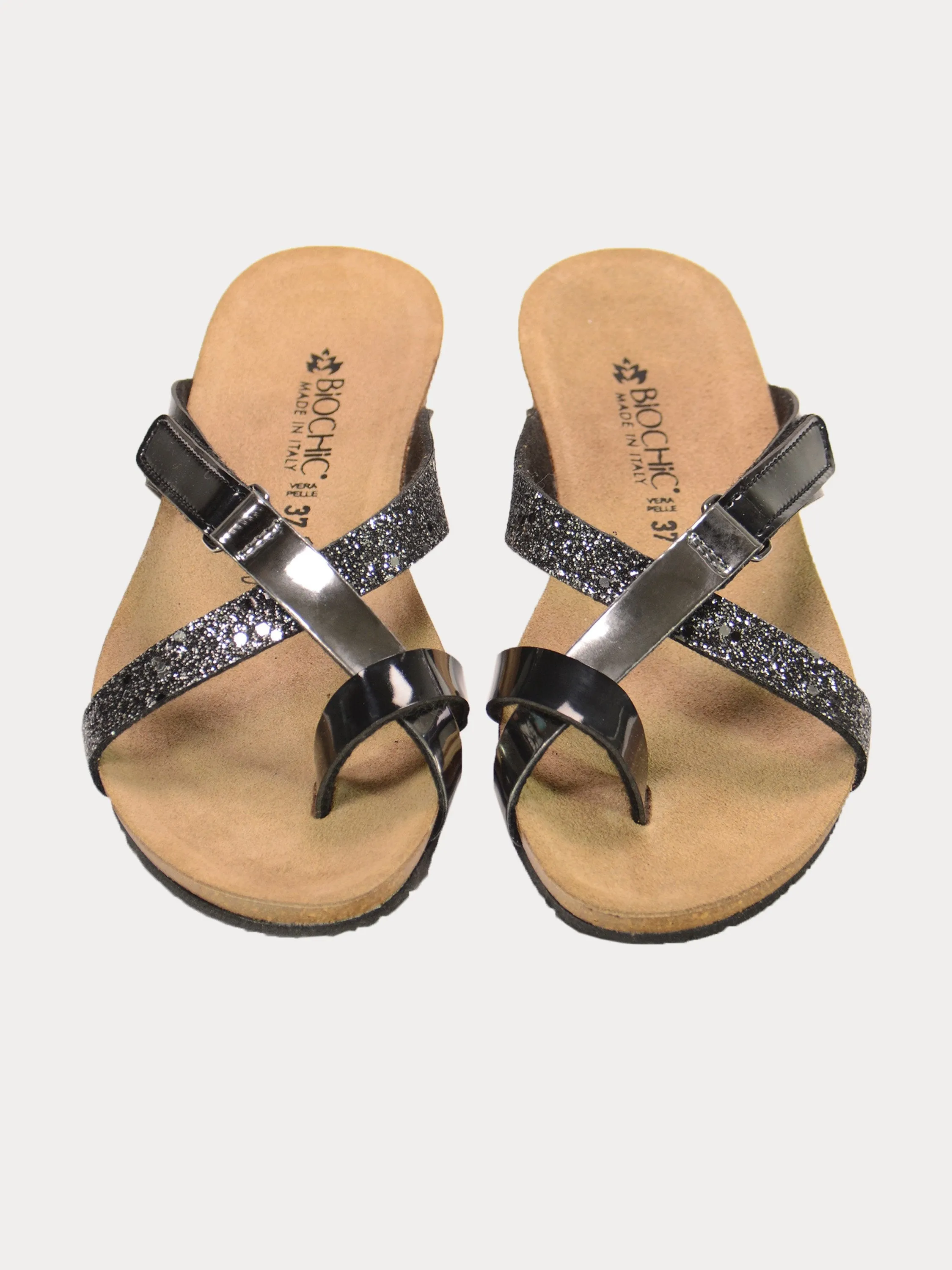 Biochic Women Casual Slip-On Black Flat Sandals