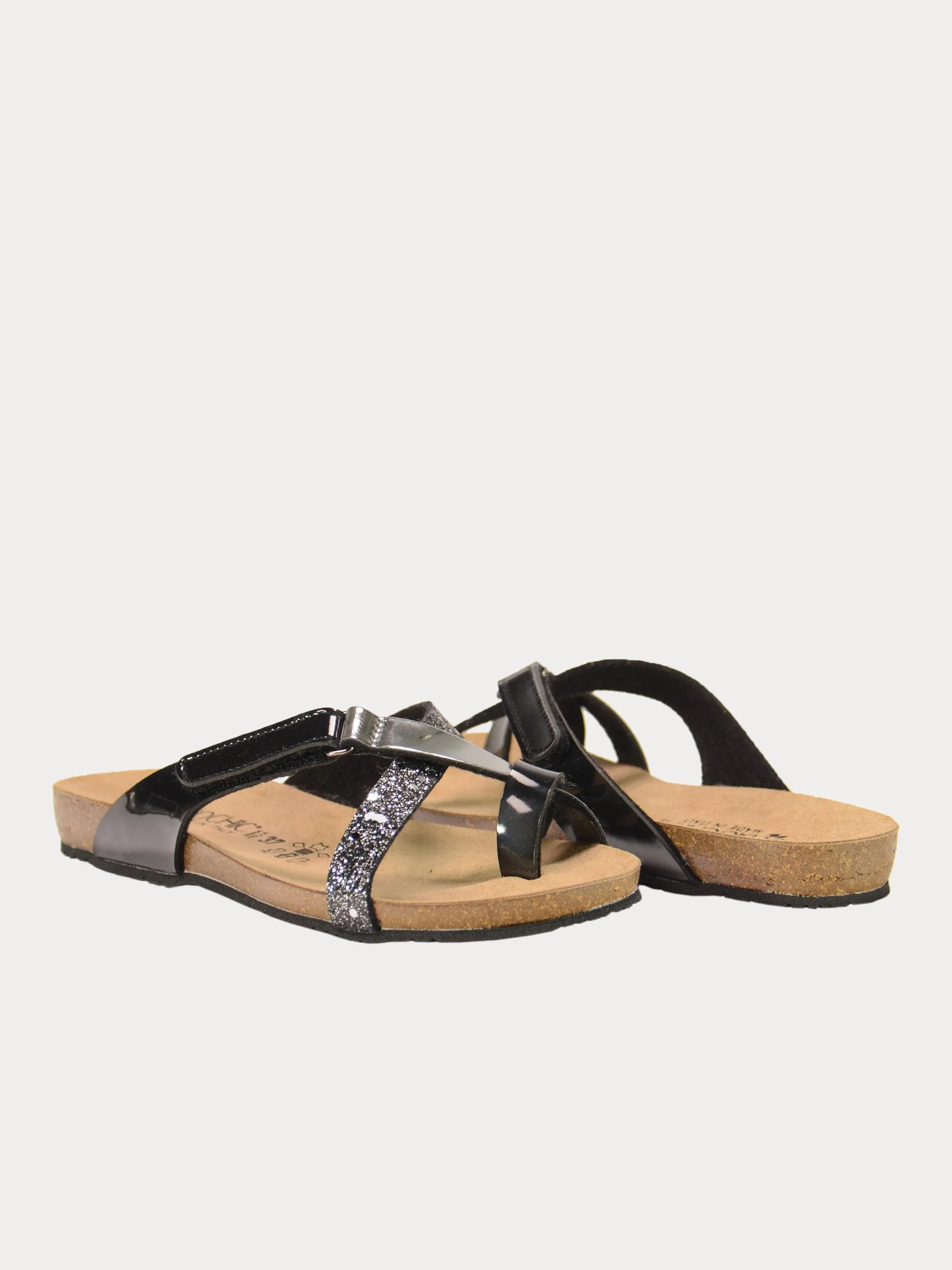 Biochic Women Casual Slip-On Black Flat Sandals