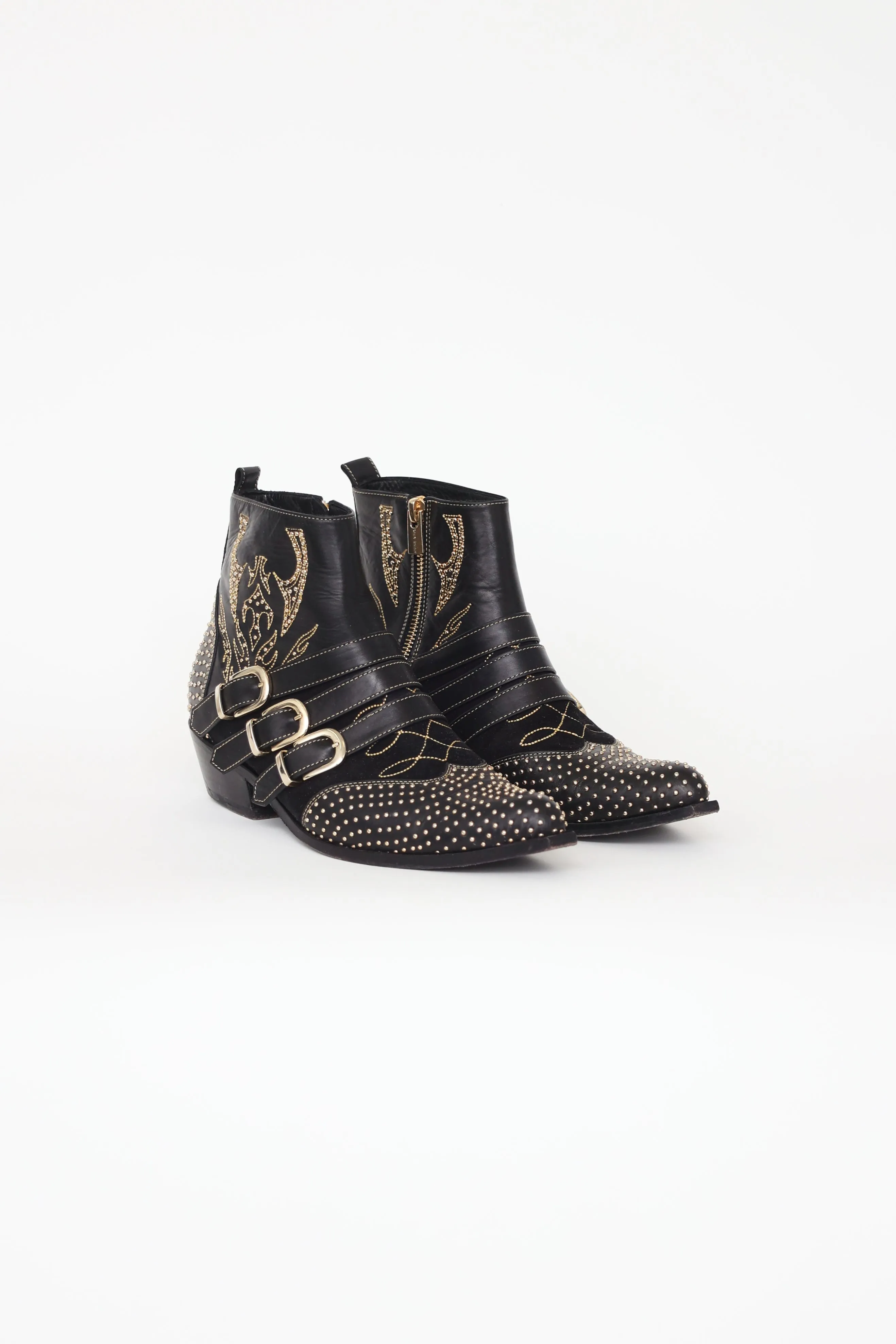 Black & Gold Studded Boots
