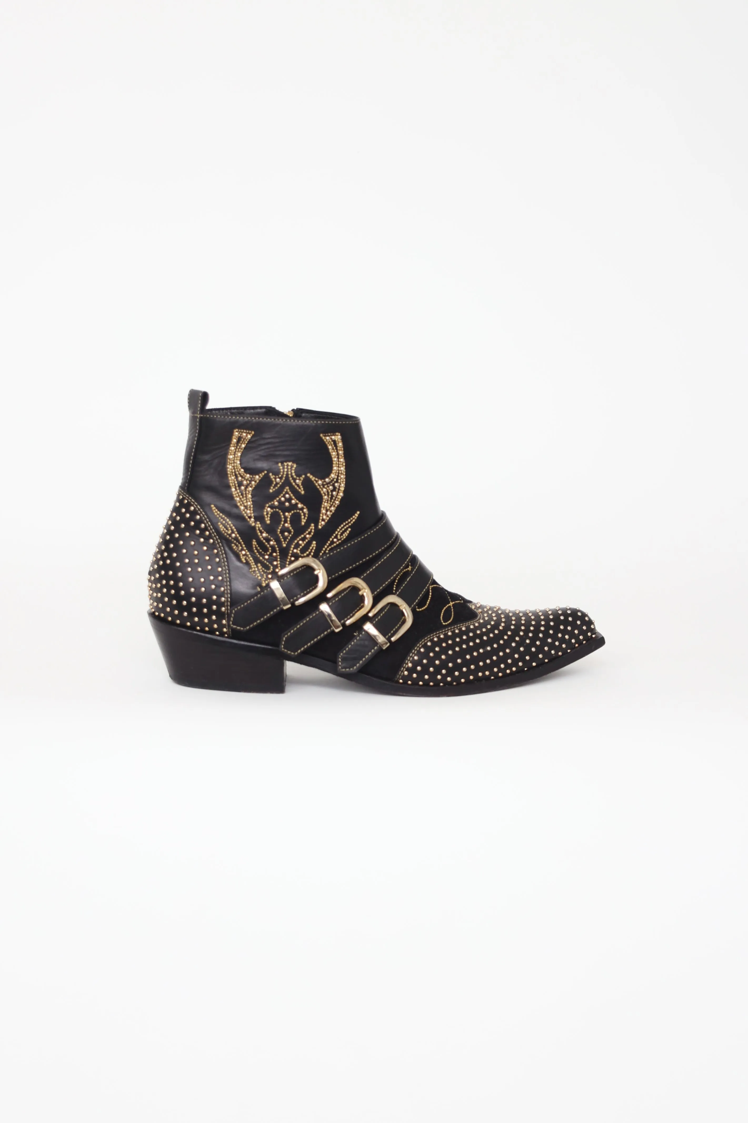 Black & Gold Studded Boots