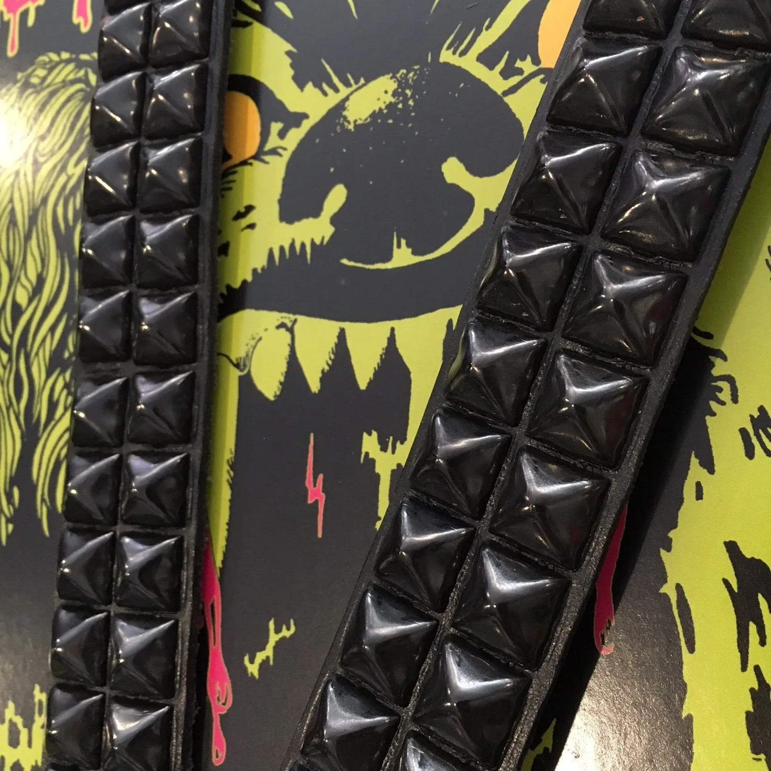 Black Leather Belt w/ 2 Rows of Black Pyramids