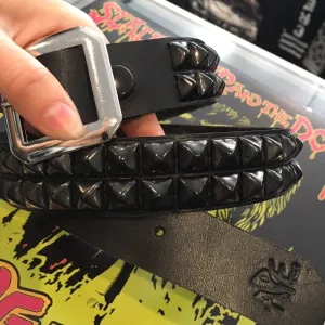 Black Leather Belt w/ 2 Rows of Black Pyramids