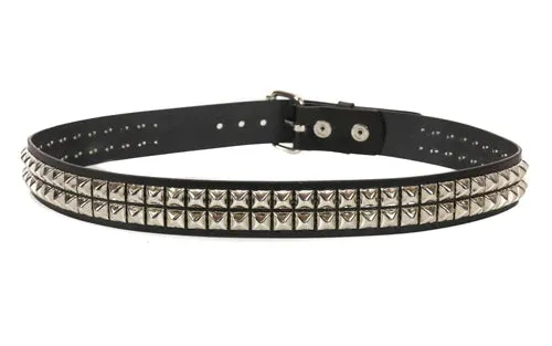 Black Leather Belt w/ 2 Rows of Silver Pyramid Studs