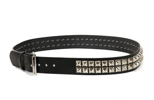 Black Leather Belt w/ 2 Rows of Silver Pyramid Studs