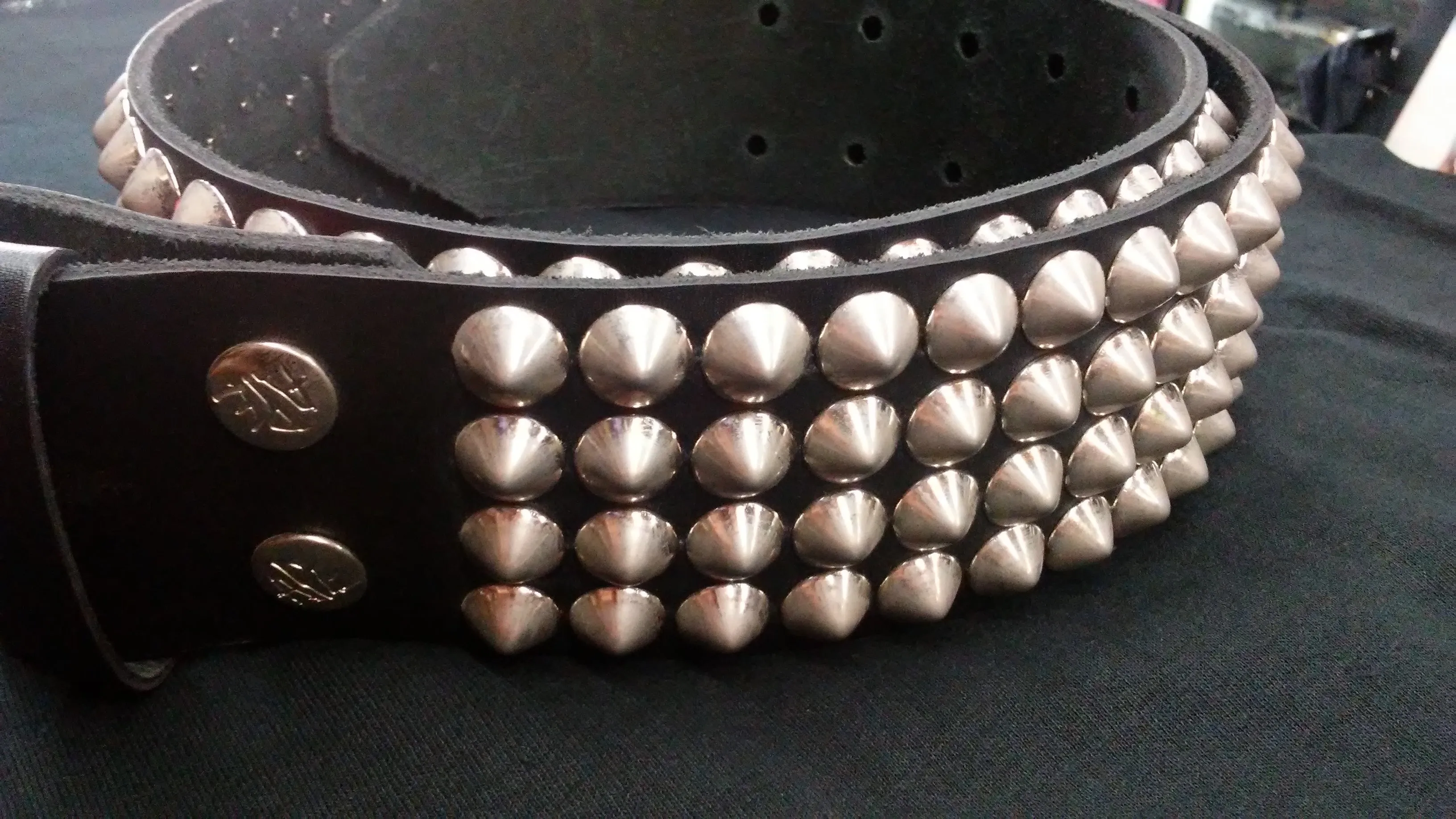 Black Leather Belt w/ 4 Rows of Silver Cone Studs