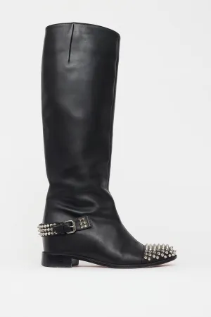Black Leather Studded Egoutina Boot