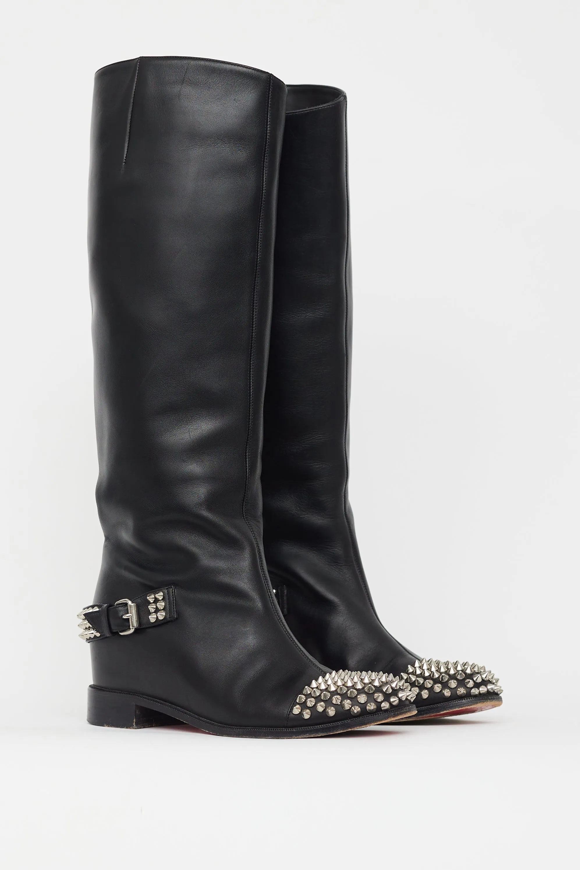 Black Leather Studded Egoutina Boot