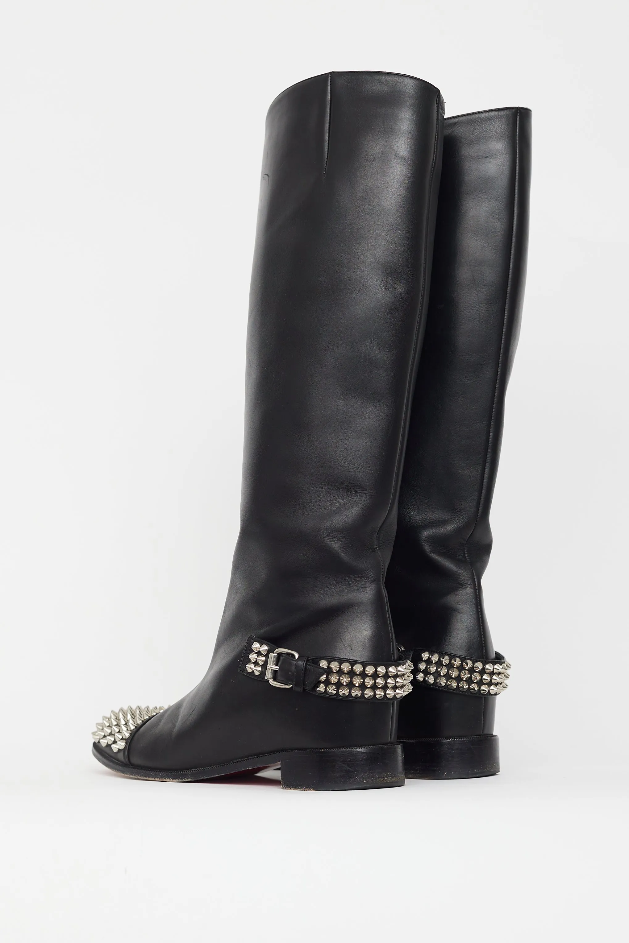 Black Leather Studded Egoutina Boot