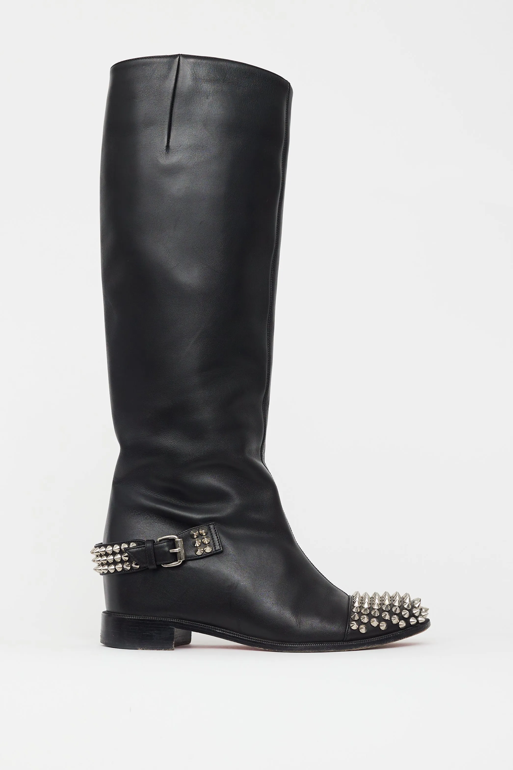Black Leather Studded Egoutina Boot