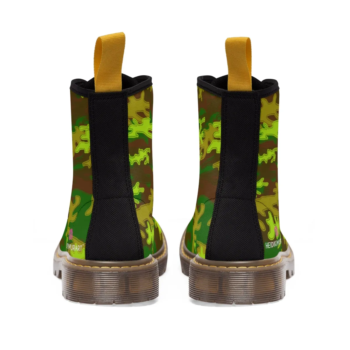 Brown Green Camo Women's Boots, Army Military Print Best Winter Laced Up Canvas Boots For Women (US Size 6.5-11)