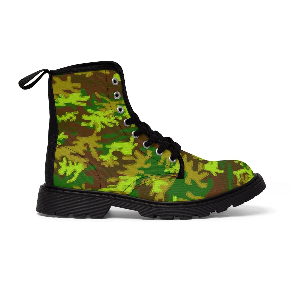 Brown Green Camo Women's Boots, Army Military Print Best Winter Laced Up Canvas Boots For Women (US Size 6.5-11)