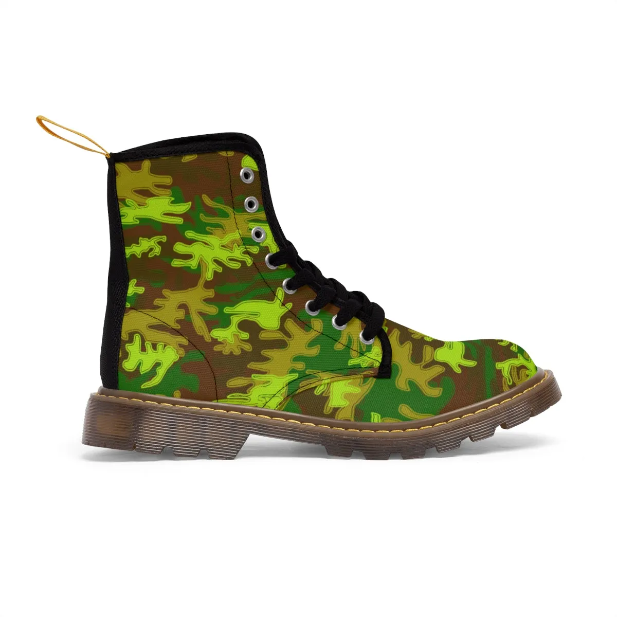 Brown Green Camo Women's Boots, Army Military Print Best Winter Laced Up Canvas Boots For Women (US Size 6.5-11)