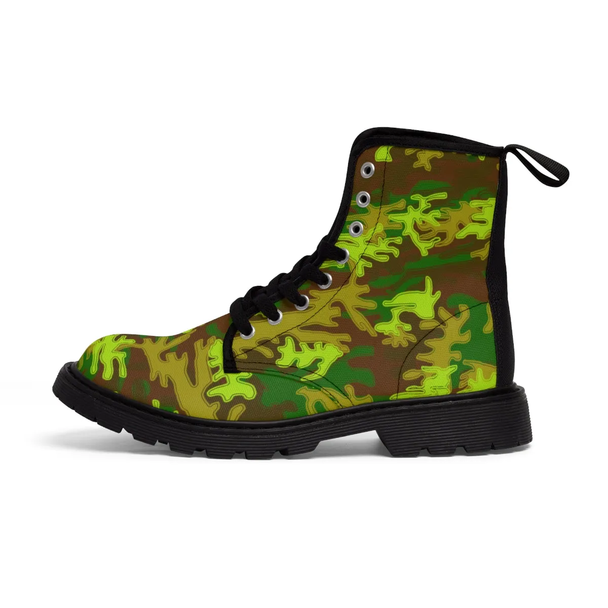 Brown Green Camo Women's Boots, Army Military Print Best Winter Laced Up Canvas Boots For Women (US Size 6.5-11)