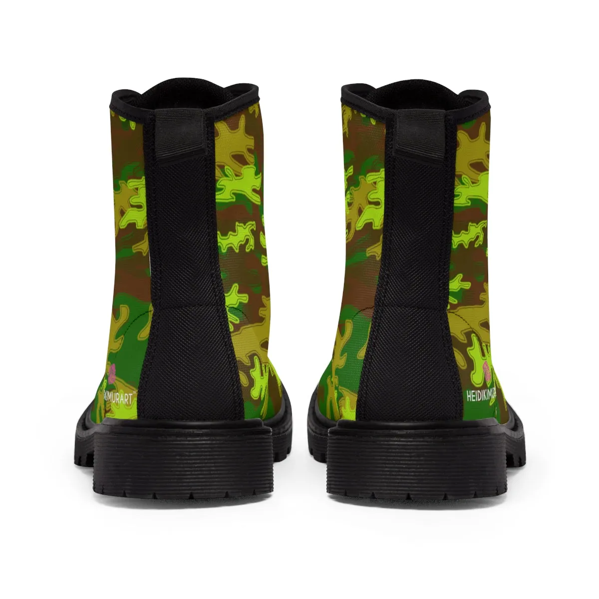 Brown Green Camo Women's Boots, Army Military Print Best Winter Laced Up Canvas Boots For Women (US Size 6.5-11)
