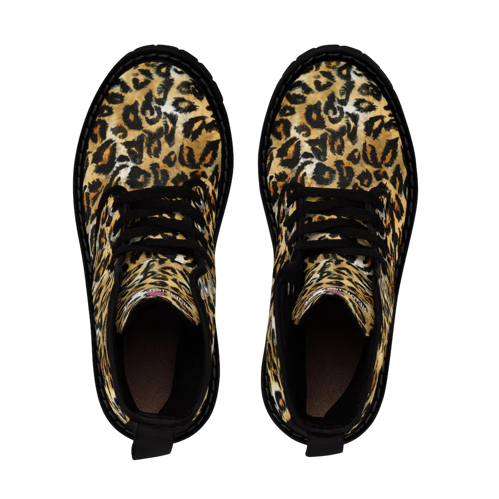 Brown Leopard Print Women's Boots, Premium Animal Print Best Hiking Winter Boots For Ladies