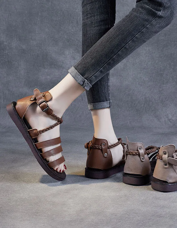 Comfortable Leather Straps Summers Flat Sandals
