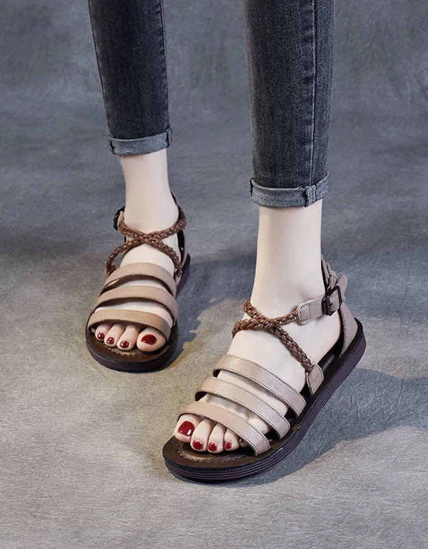 Comfortable Leather Straps Summers Flat Sandals