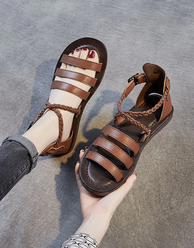 Comfortable Leather Straps Summers Flat Sandals