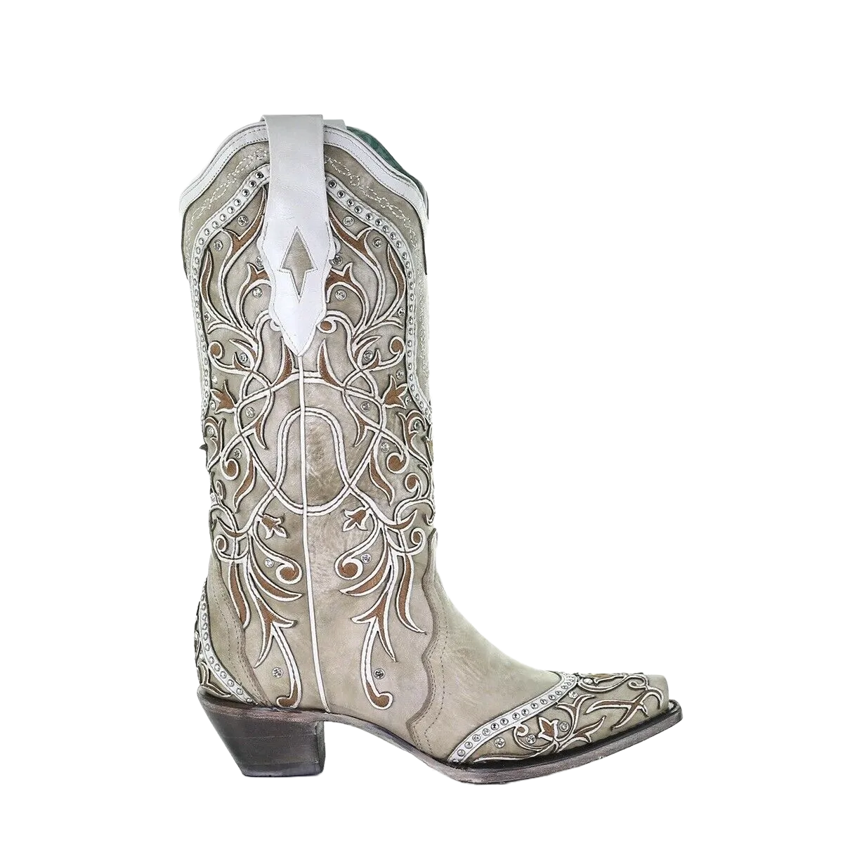 Corral Ladies White Overlay With Studs & Crystals Leather Boots A3837