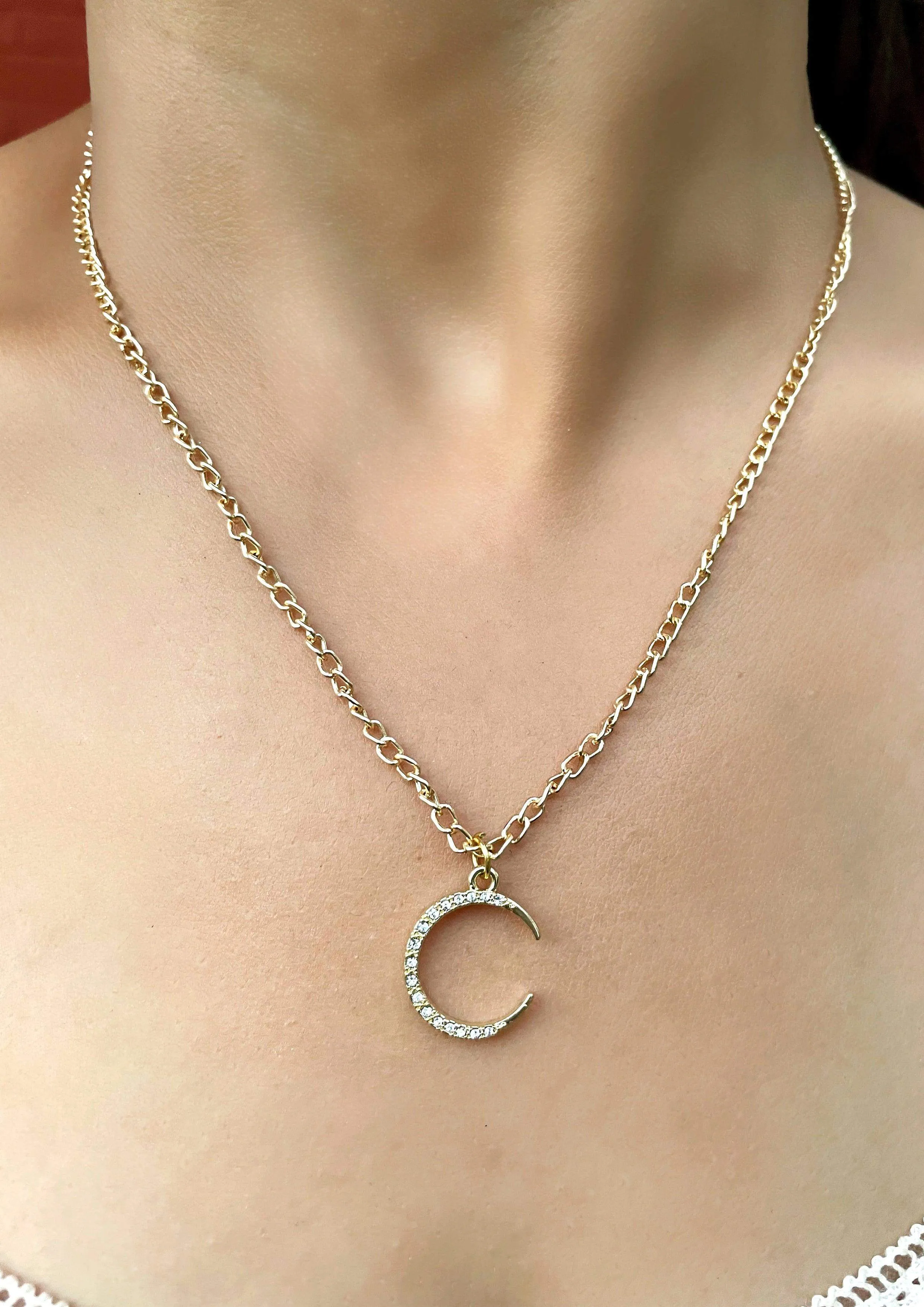 Crescent Moon Necklace Gold