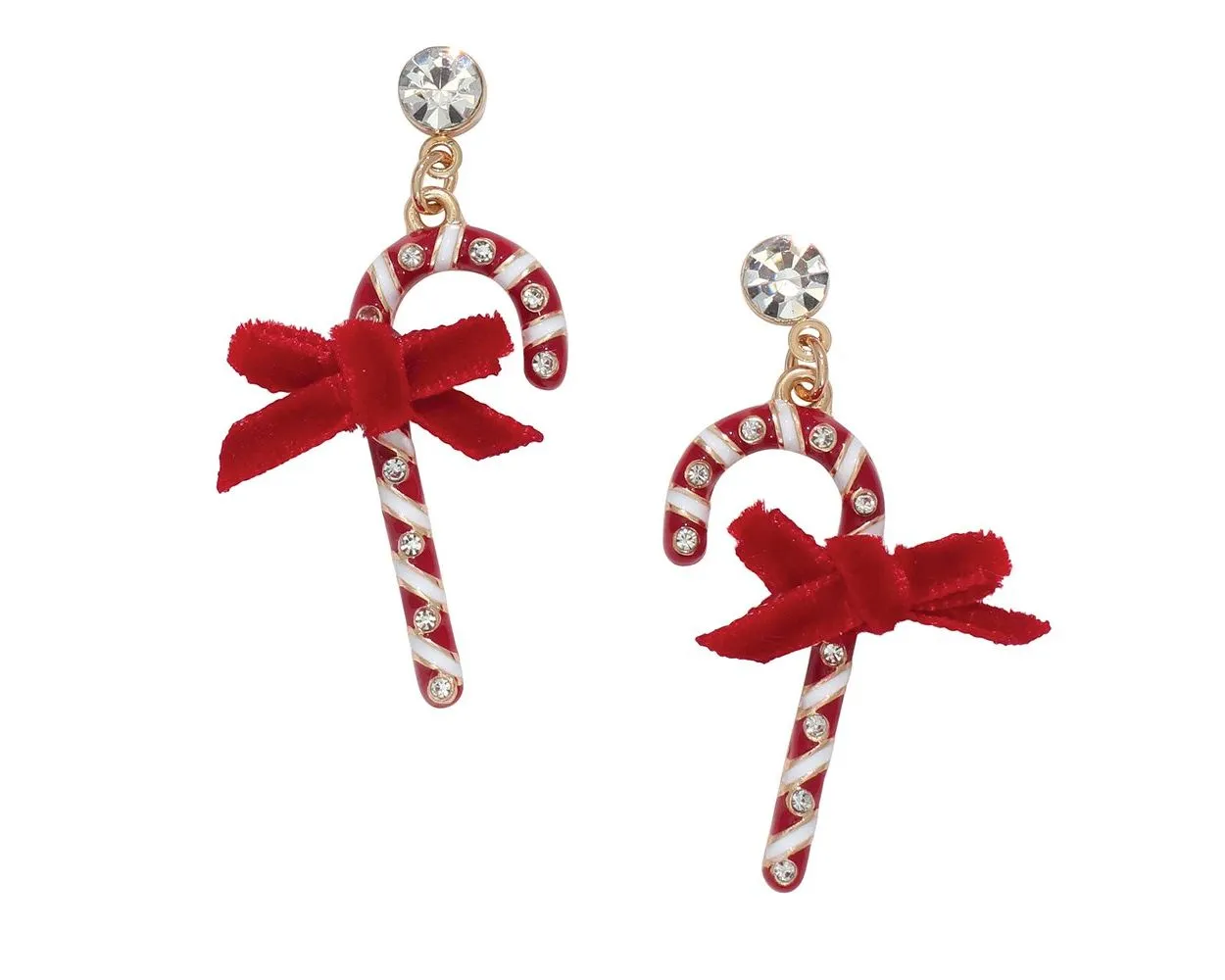 Crystal Candy Canes w Bows Earrings