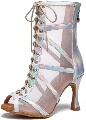 Dance Boots Silver Sexy Dancing Boots for Heels Salsa Bachata Dance