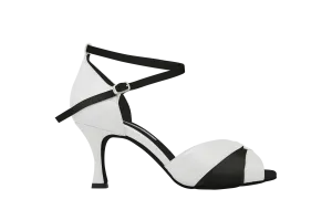 Dance Naturals 273 Fogia Black and White Leather Open Toe Ladies Tango Dance Shoe