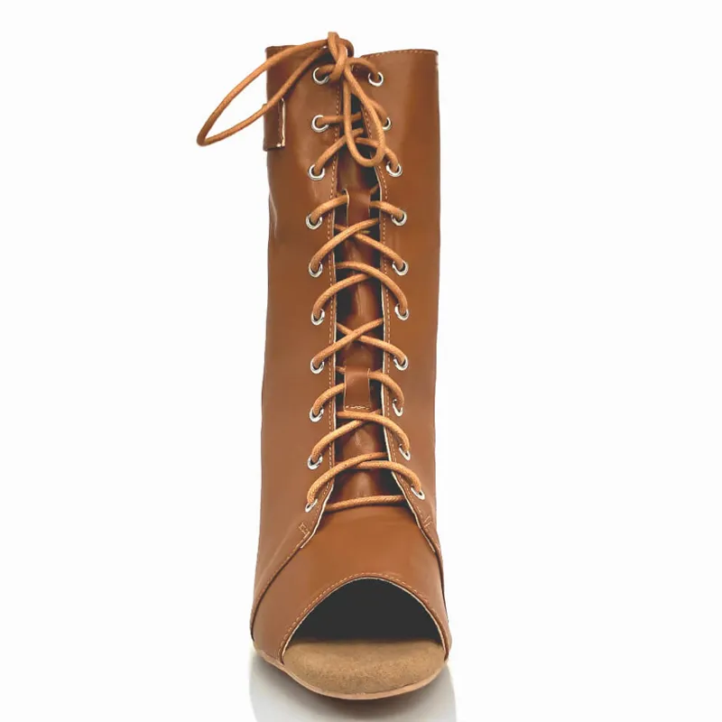 DS Women's Leatherette 8.5cm Suede Heel Dance Boots Salsa Jazz Dance Shoes