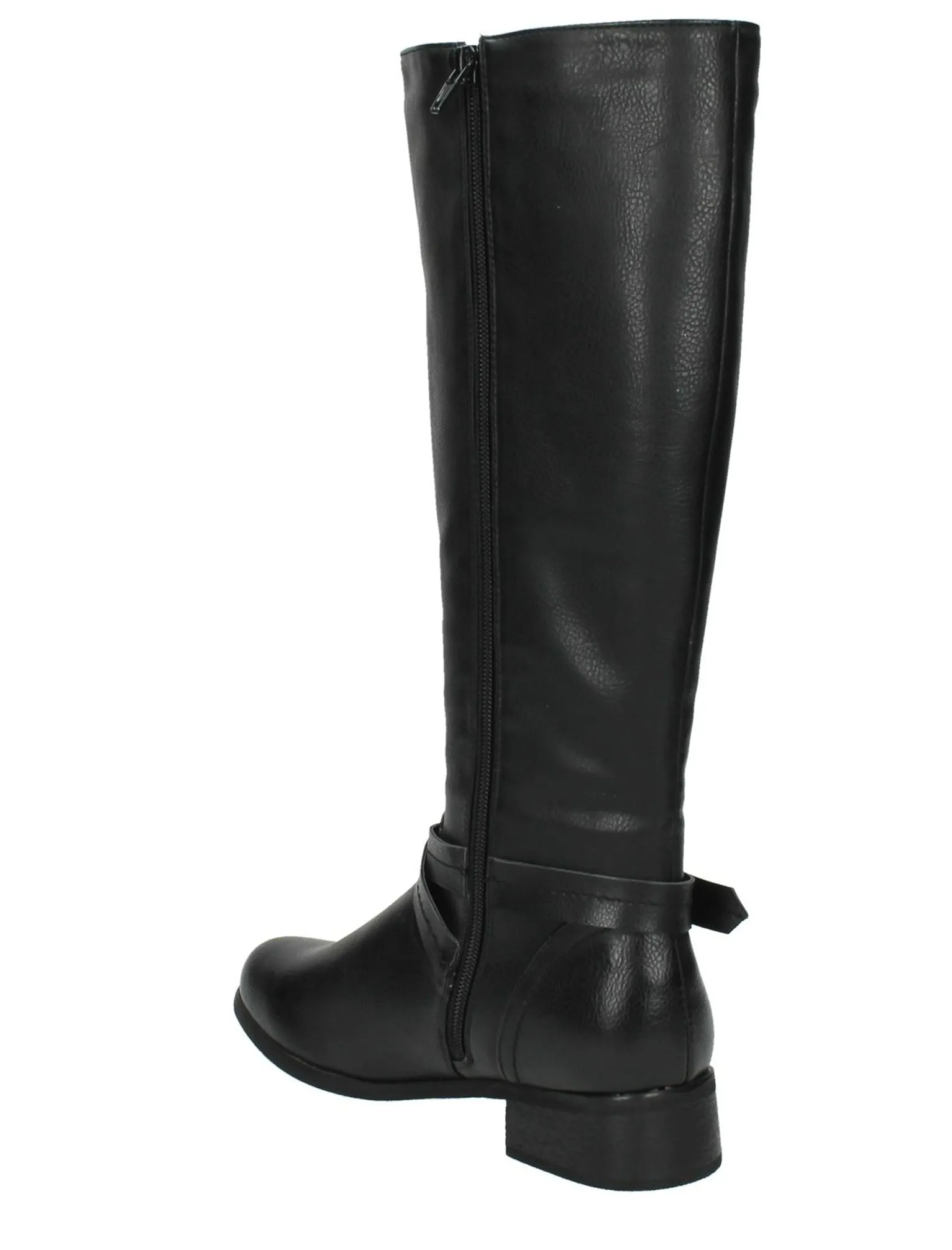 Erin Faux Leather Knee High Boots with Buckle Strap in Black
