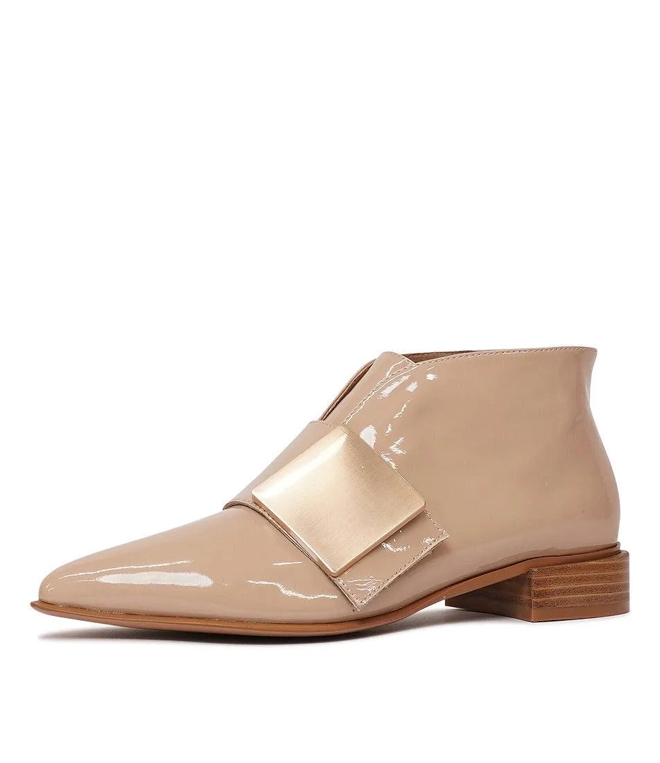 Essy Camel Patent Leather Ankle Boots