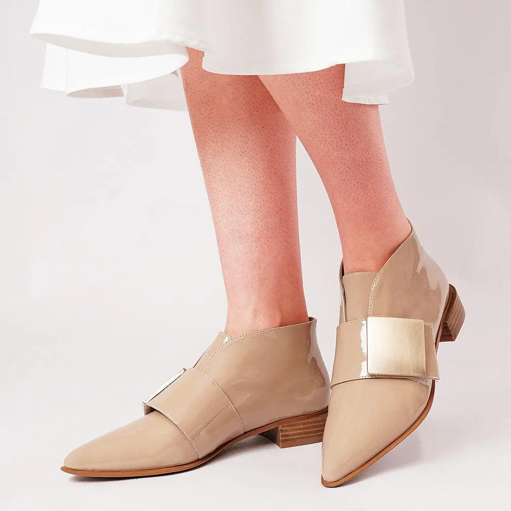 Essy Camel Patent Leather Ankle Boots