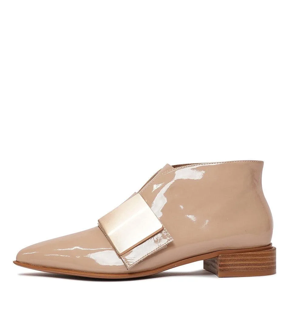 Essy Camel Patent Leather Ankle Boots